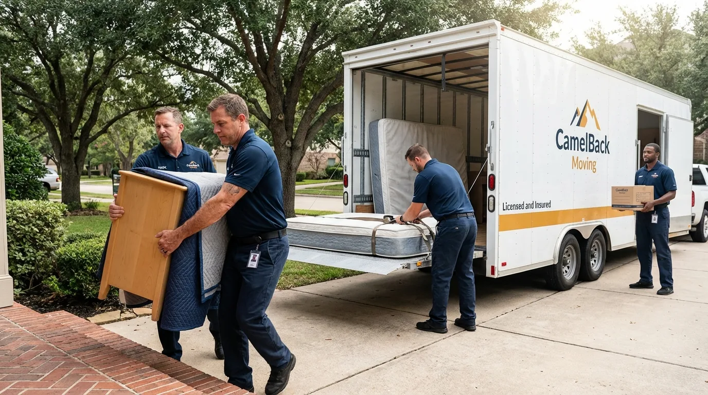 Crew loading residential truck for cross-state move from Marshall, AK