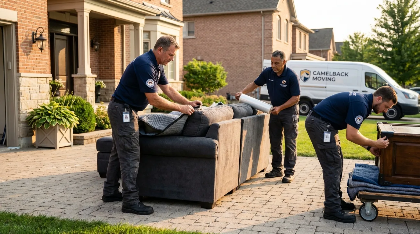 Large estate moving crew wrapping furniture in Marshall, AK